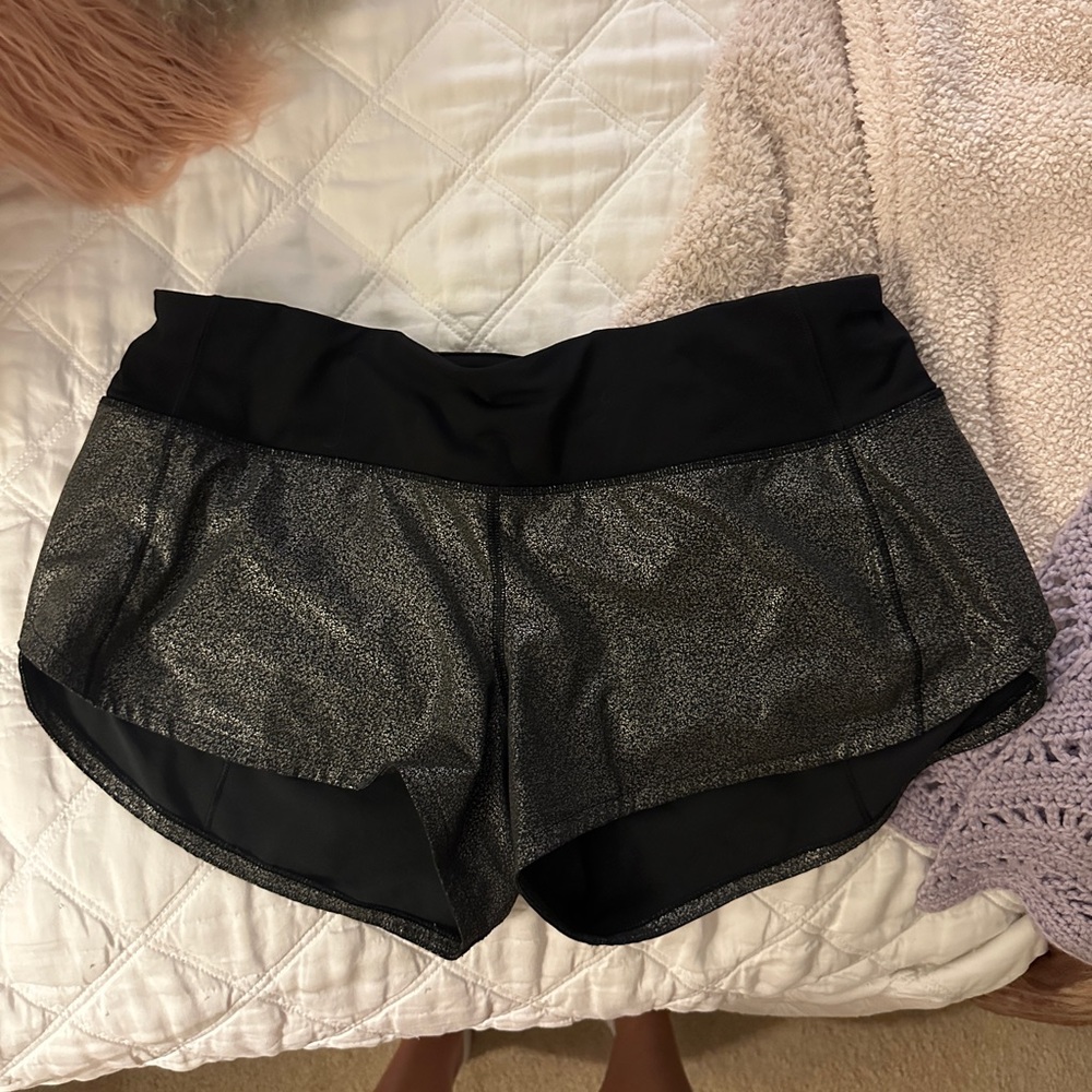 Lululemon Athletica Black and Silver Athletic Shorts
